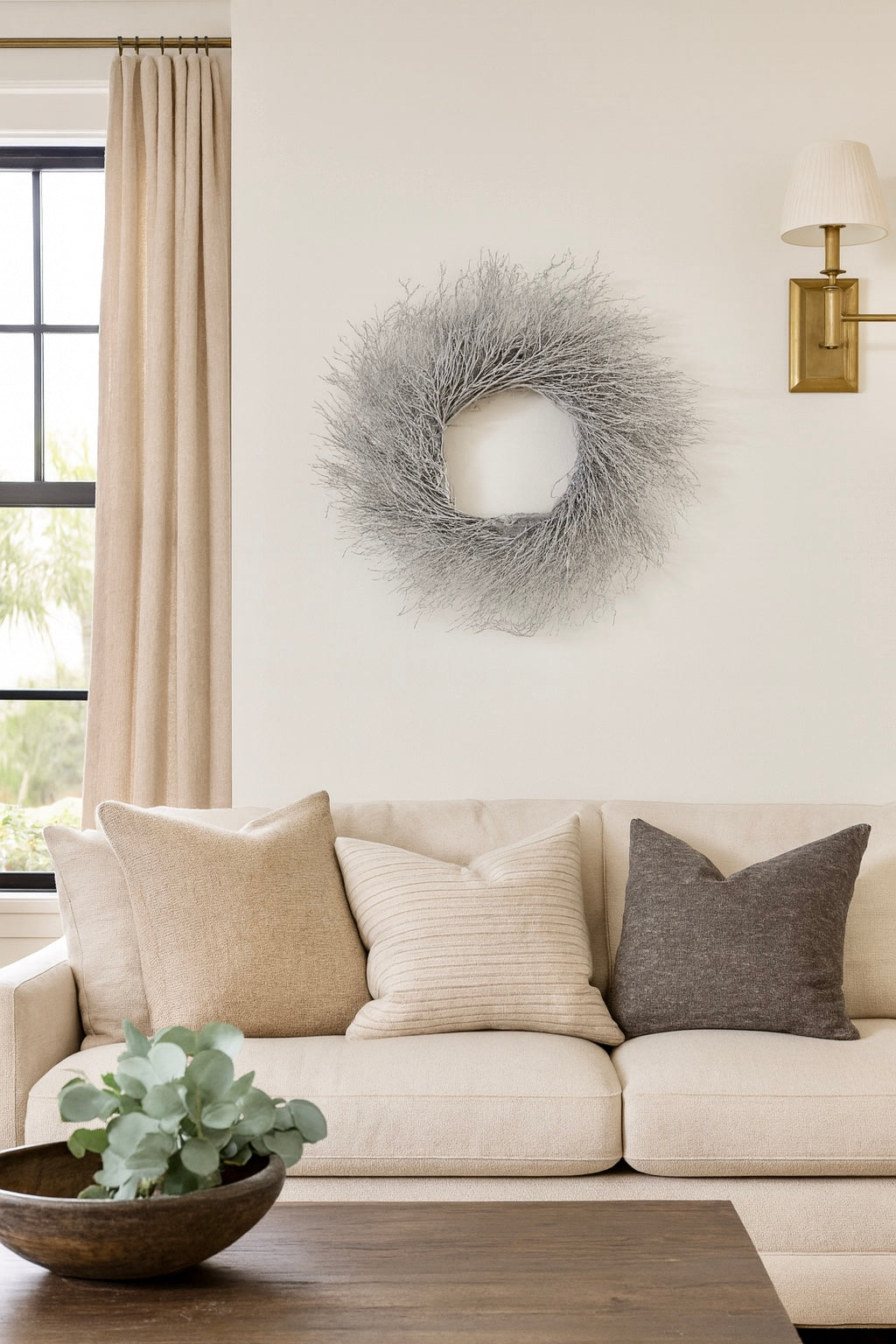 Dried Quail Brush Silver Twig Wreath