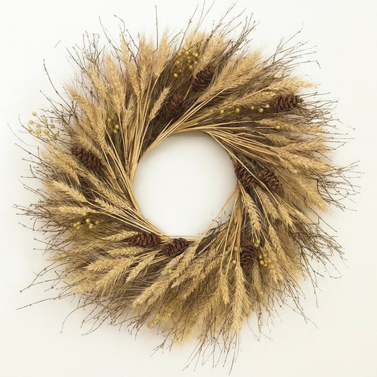 Dried Savannah Wheat and Pinecone Wreath