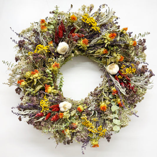 Dried Chili Peppers and Garlic Herbal Wreath