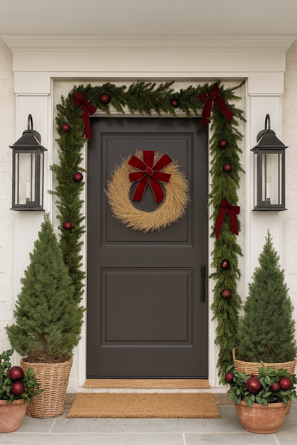 Dried Gold Twig with Burgundy Bow Wreath