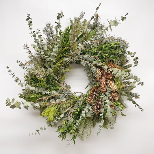 Fresh Evergreens Wildwood and Eucalyptus Wreath