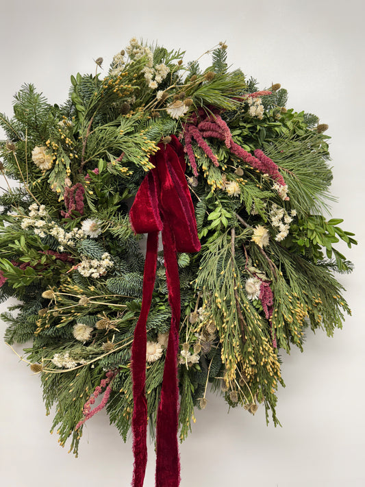Fresh Evergreens Amaranth Hollows Wreath
