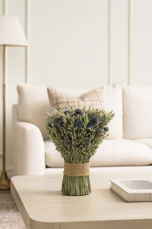 Dried Avena and Echinops Stack Centerpiece