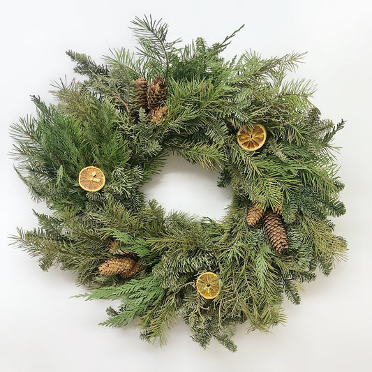Fresh Evergreens Citrus and Pine Wreath