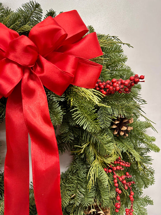 Fresh Evergreens Scarlet Holiday Wreath