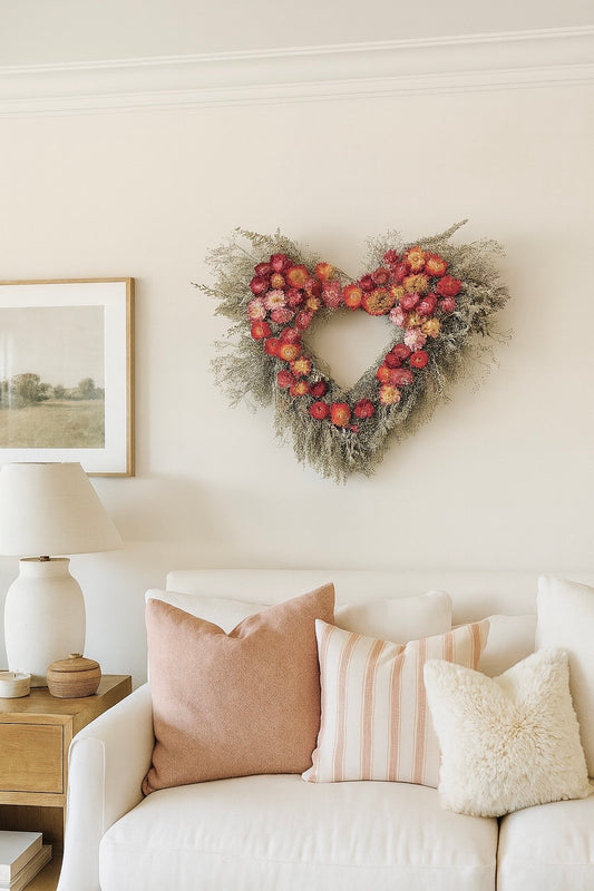 Gypsophila and Strawflowers Babe Heart Wreath