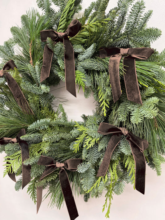 Fresh Evergreens Mocha Velvet Wreath