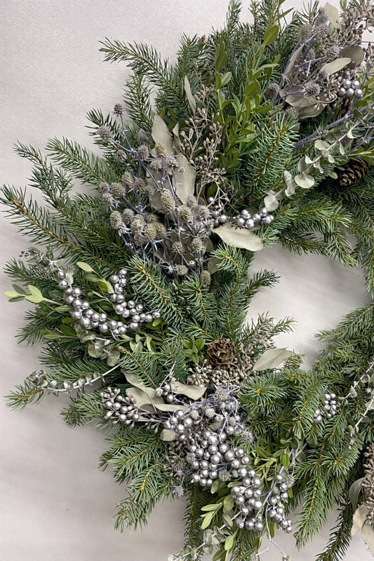 Fresh Evergreens Silver Midnight Wreath