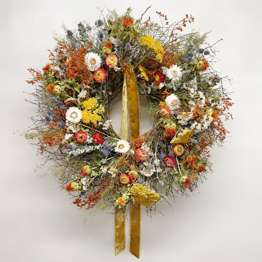 Dried Bloom Botanicals Wreath with Ribbon