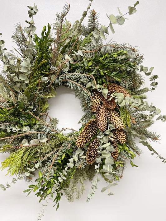 Fresh Evergreens Wildwood and Eucalyptus Wreath