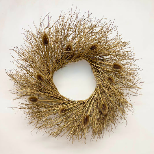 Dried Gold Twig and Teasel Wreath
