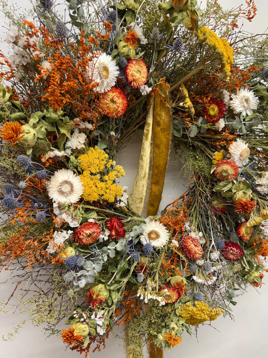 Dried Bloom Botanicals Wreath with Ribbon