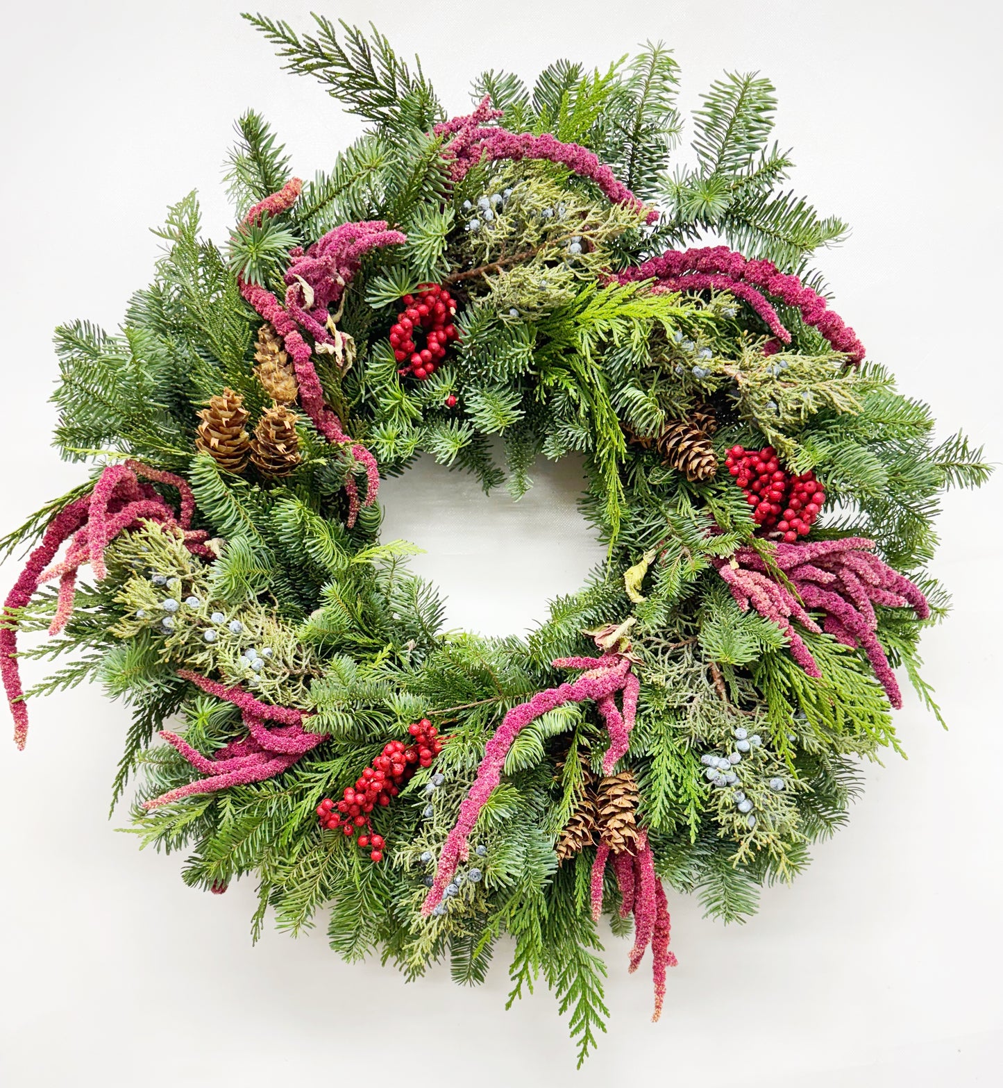 Fresh Evergreens Amaranth Everlasting Wreath