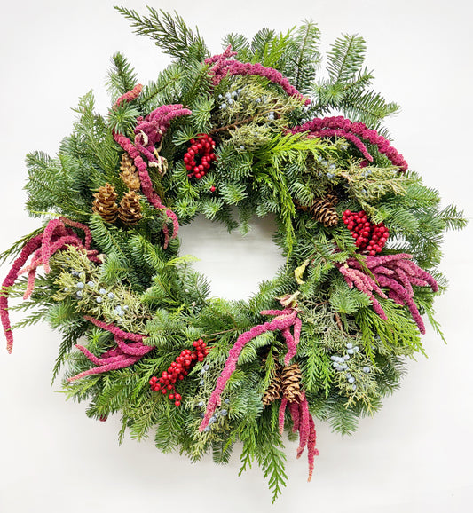 Fresh Evergreens Amaranth Everlasting Wreath