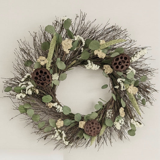 Dried Tropical Lotus and Eucalyptus Wreath