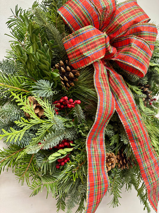 Fresh Evergreens Tartan Noel Wreath