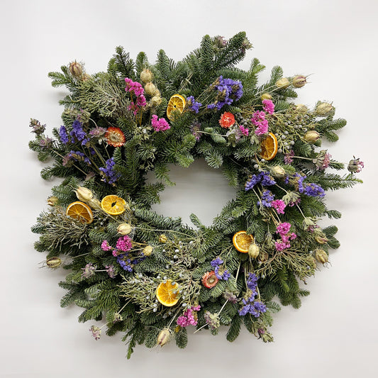 Fresh Evergreens Wildflower Citrus Wreath