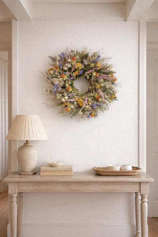 Dried and Preserved Bushes of Wildflowers Wreath
