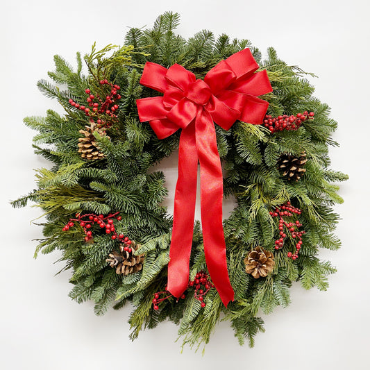 Fresh Evergreens Scarlet Holiday Wreath