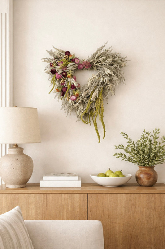 Dried Amaranth Drift Heart Wreath