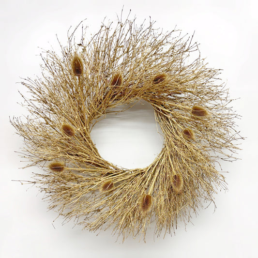 Dried Gold Twig and Teasel Wreath