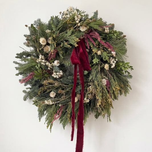 Fresh Evergreens Amaranth Hollows Wreath