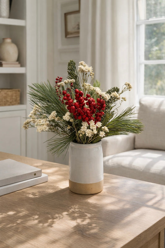 Fresh Evergreens Berry and Ivory Bouquet