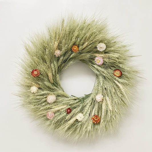 Dried Wheat and Strawflower Pastures Wreath