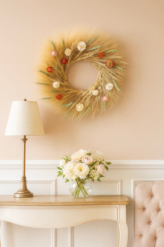 Dried Wheat and Strawflower Melody Wreath