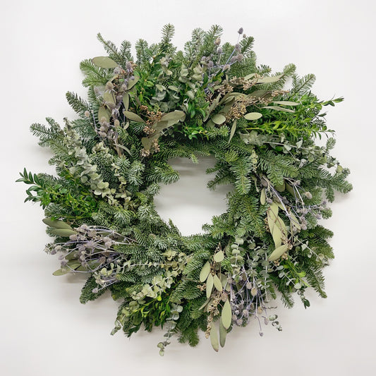Fresh Evergreens Eucalyptus and Eryngium Wreath