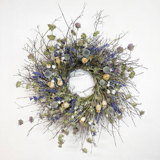 Dried Blue and Poppies Wreath