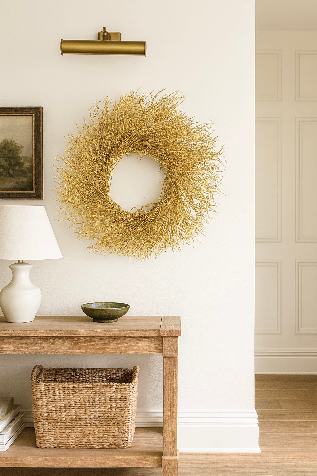 Dried Quail Brush Gold Twig Wreath