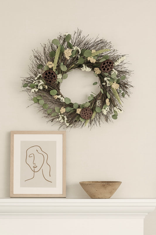 Dried Tropical Lotus and Eucalyptus Wreath