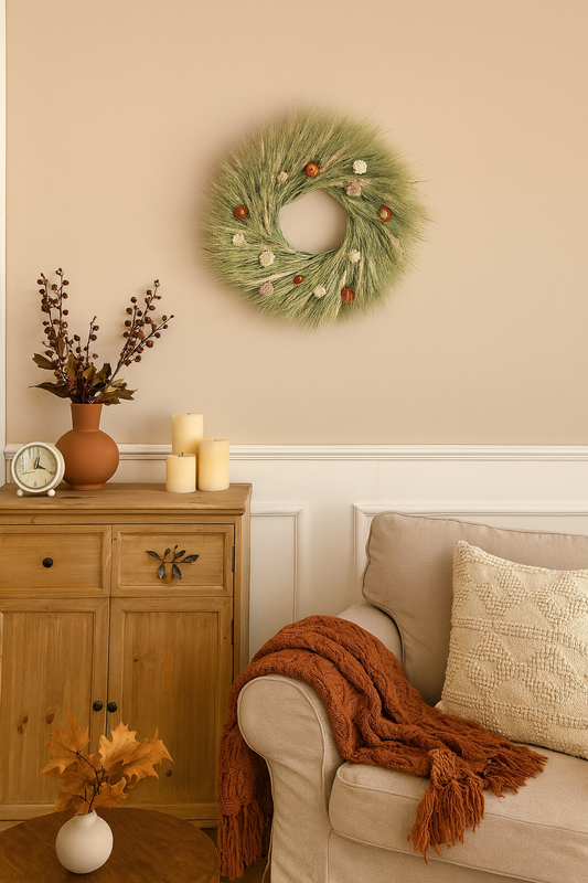 Dried Wheat and Strawflower Pastures Wreath