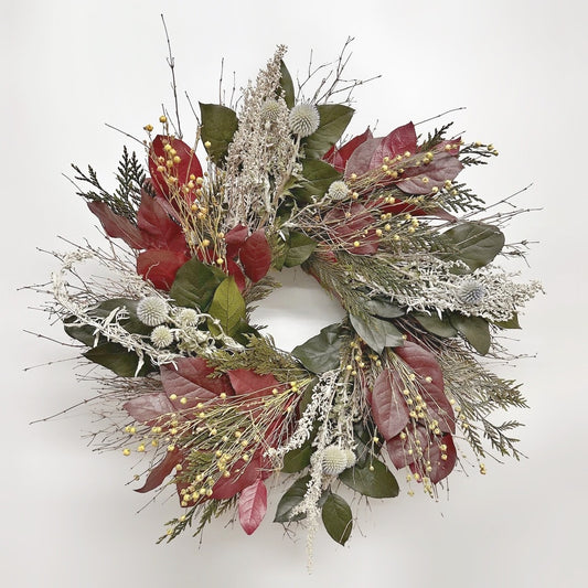 Dried and Preserved Frosted Garnet Wreath