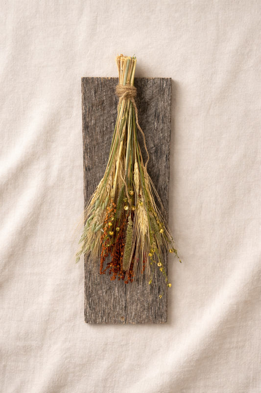 Dried Wyoming Sunset Bouquet on Weathered Wood Board