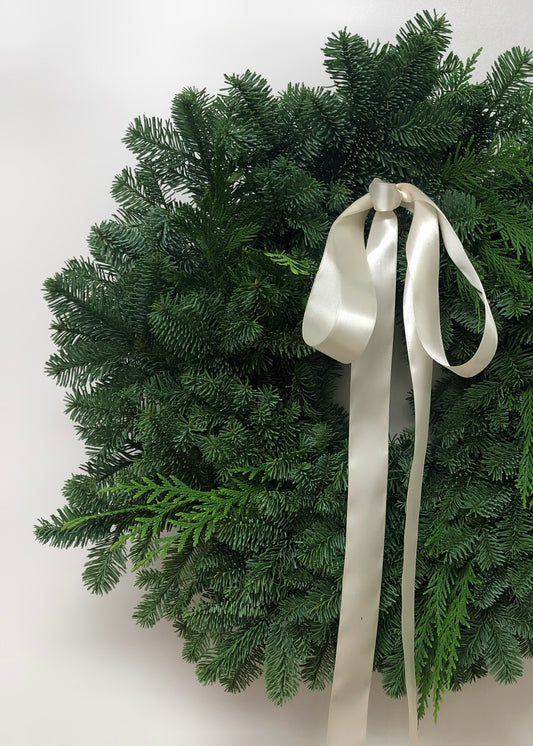 Fresh Evergreens Alabaster Satin Wreath