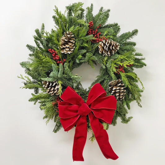 Fresh Evergreens Velvet Pinecrest Wreath