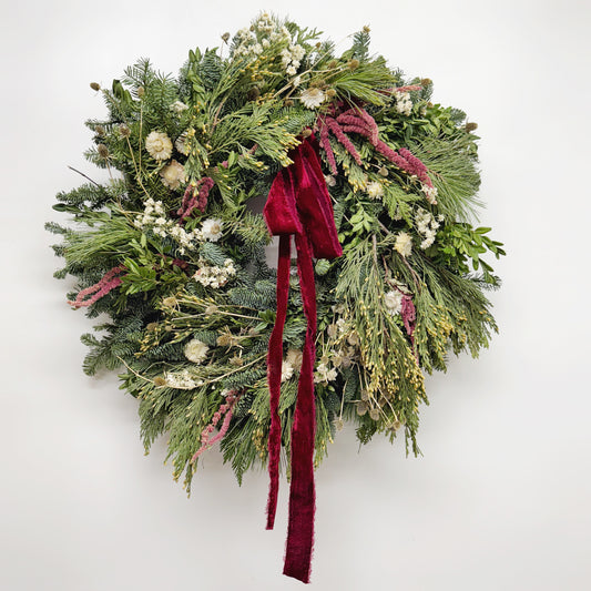 Fresh Evergreens Amaranth Hollows Wreath