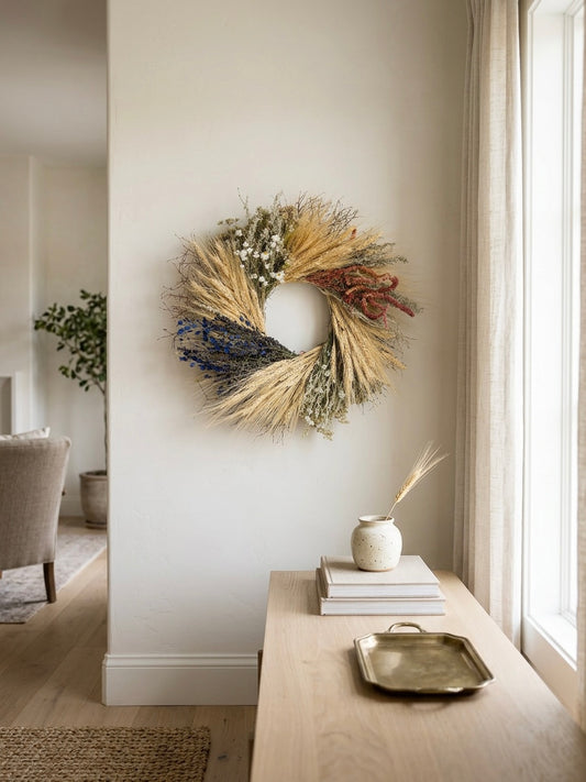 Dried Amber Waves of Grain Wheel Wreath