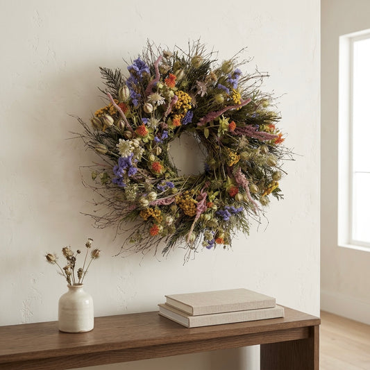 Dried and Preserved Bushes of Wildflowers Wreath