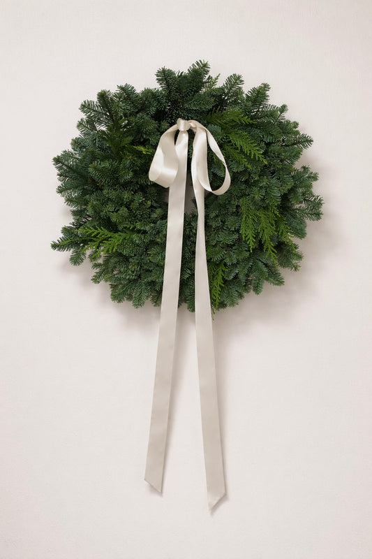 Fresh Evergreens Alabaster Satin Wreath