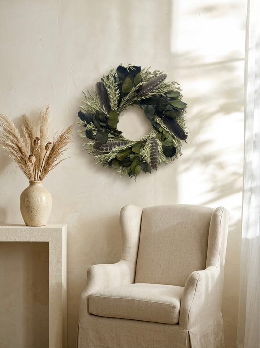 Dried and Preserved Turkey Feather Glade Wreath