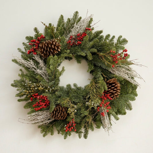 Fresh Evergreens Snowberry Wreath