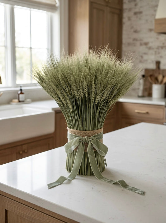 Dried Sage Velvet Green Wheat Stack Centerpiece