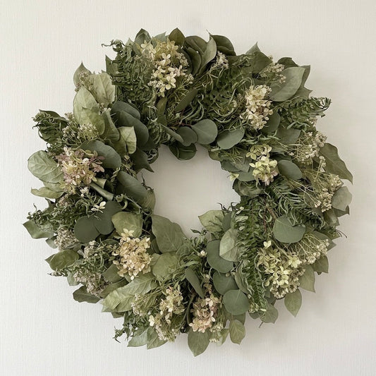 Dried Green Leaves and Hydrangea Wreath