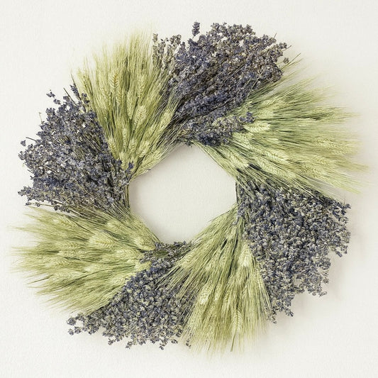 Dried English Lavender and Green Wheat Wheel Wreath