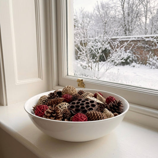 Dried Cones and Wicker Box Assortment