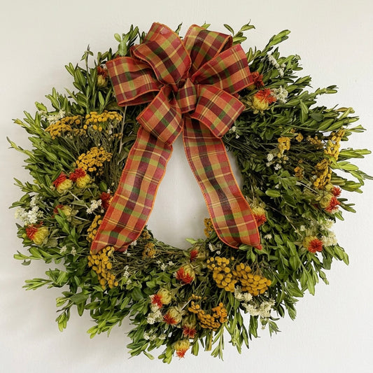 Dried Prairie Gingham Wreath