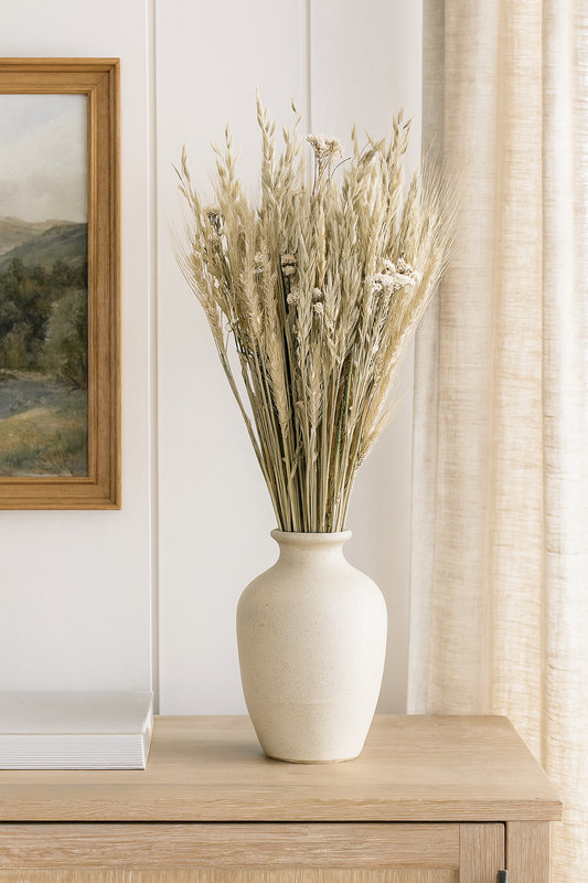 Dried Spring Green Grains with Pearly Everlasting Bouquet